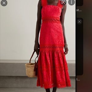 Waimari Women's Red + Net Sustain Sireneuse Broderie Anglaise Cotton Midi Dress